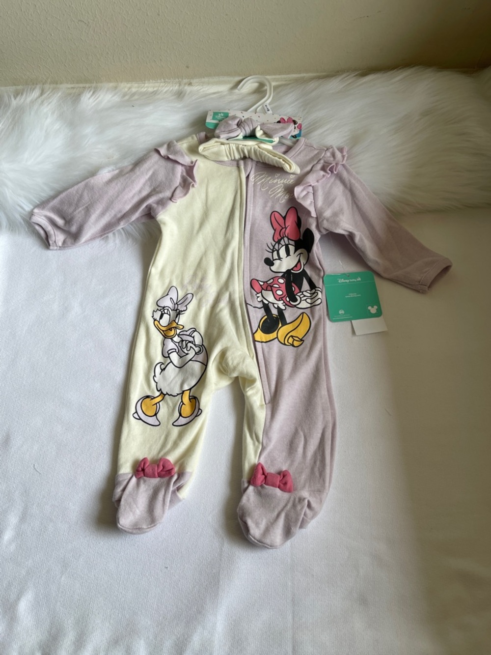 Disney  Baby Girls Minnie Mouse and Daisy Duck  Headband and Footed Coverall.